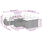 9-teiliges Gartensofa-Set mit Kissen, grau, Polyrattan