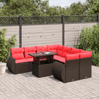 9-teiliges Gartensofa-Set mit Kissen, braun, Polyrattan