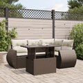 5-tlg. Garten-Sofagarnitur mit Kissen Braun Poly Rattan