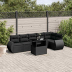 7-tlg. Garten-Sofagarnitur mit Kissen Schwarz Poly Rattan