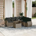 7-tlg. Garten-Sofagarnitur mit Kissen Grau Poly Rattan