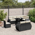 9-tlg. Garten-Sofagarnitur mit Kissen Schwarz Poly Rattan