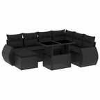 8-tlg. Garten-Sofagarnitur mit Kissen Schwarz Poly Rattan