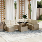 9-tlg. Garten-Sofagarnitur mit Kissen Beige Poly Rattan