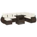 9-tlg. Garten-Sofagarnitur mit Kissen Braun Poly Rattan