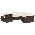 10-tlg. Garten-Sofagarnitur mit Kissen Braun Poly Rattan