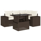 5-tlg. Garten-Sofagarnitur mit Kissen Braun Poly Rattan