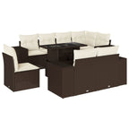 9-tlg. Garten-Sofagarnitur mit Kissen Braun Poly Rattan