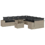11-tlg. Garten-Sofagarnitur mit Kissen Hellgrau Poly Rattan