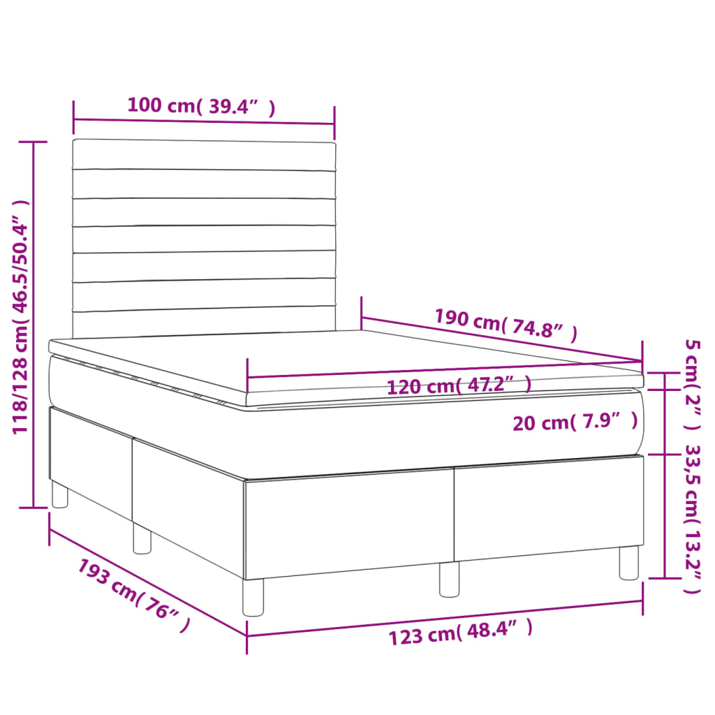 Boxspringbett mit Matratze Schwarz 120x190 cm Stoff