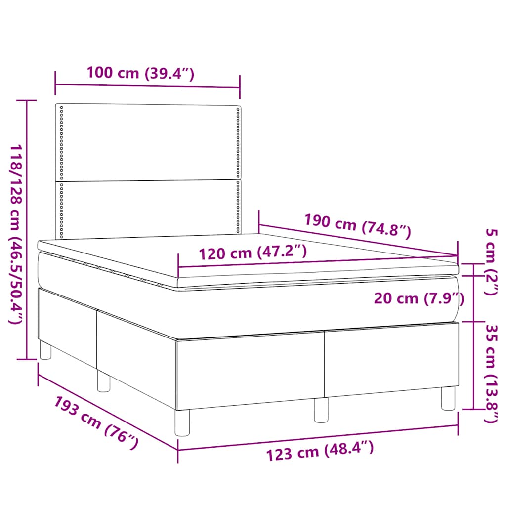 Boxspringbett mit Matratze Dunkelbraun 120x190 cm Stoff