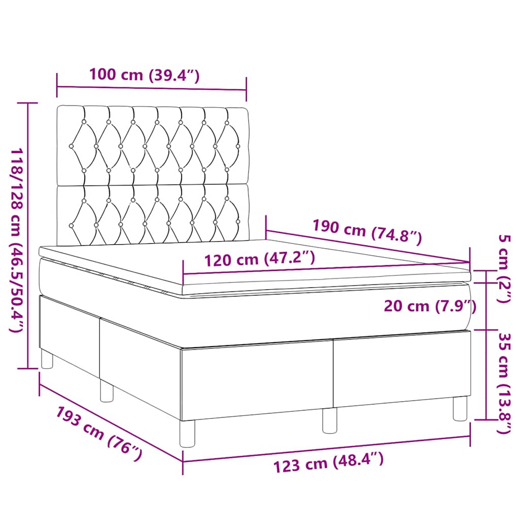 Boxspringbett mit Matratze Hellgrau 120x190 cm Stoff