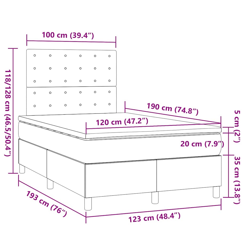 Boxspringbett mit Matratze Hellgrau 120x190 cm Stoff