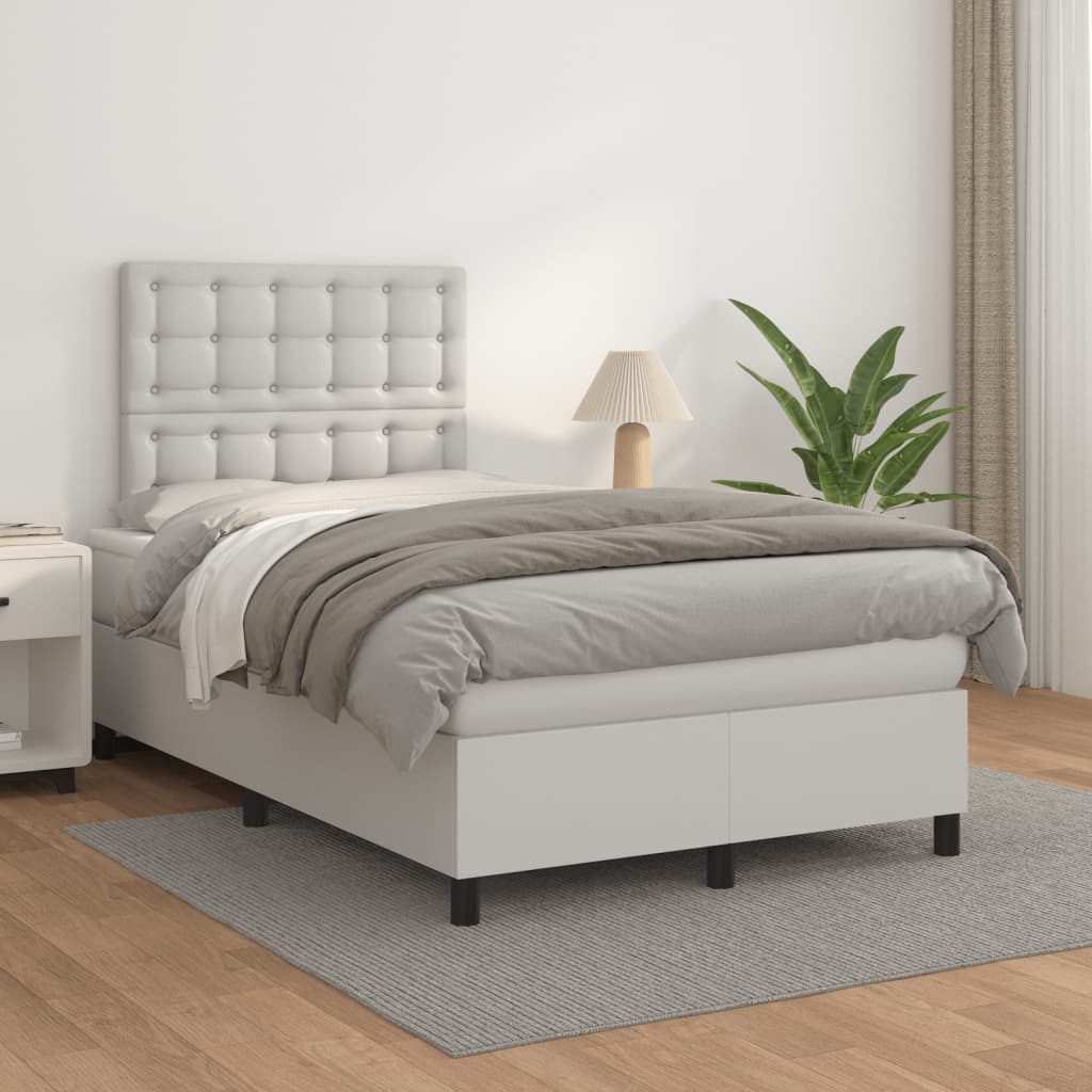 Boxspringbett mit Matratze Weiß 120x190 cm Kunstleder