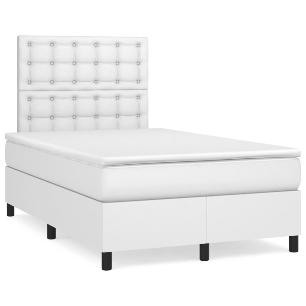 Boxspringbett mit Matratze Weiß 120x190 cm Kunstleder