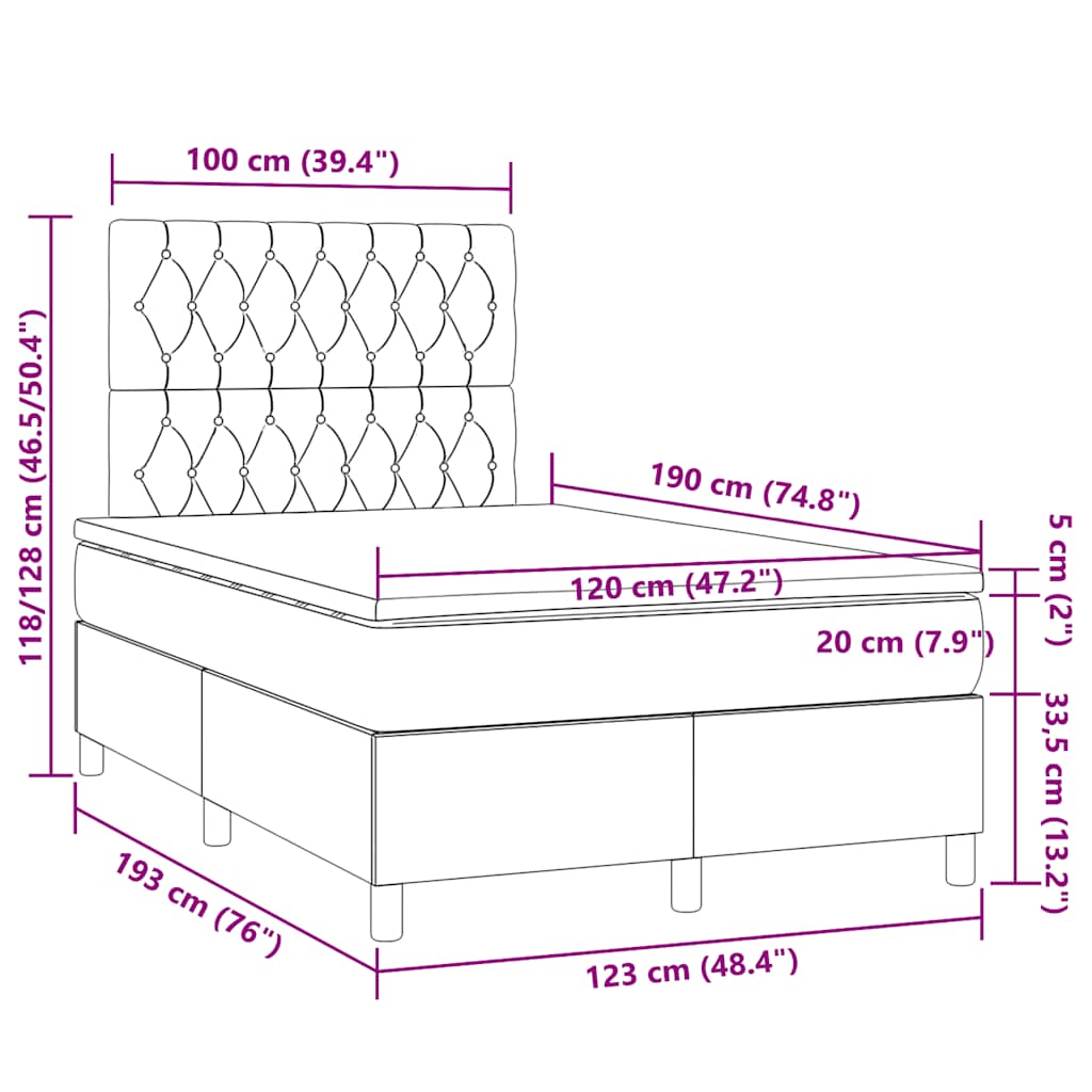 Boxspringbett mit Matratze Schwarz 120x190 cm Samt
