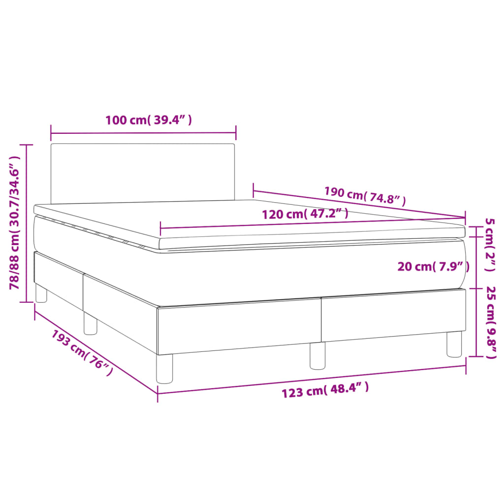 Boxspringbett mit Matratze & LED Dunkelbraun 120x190 cm Stoff
