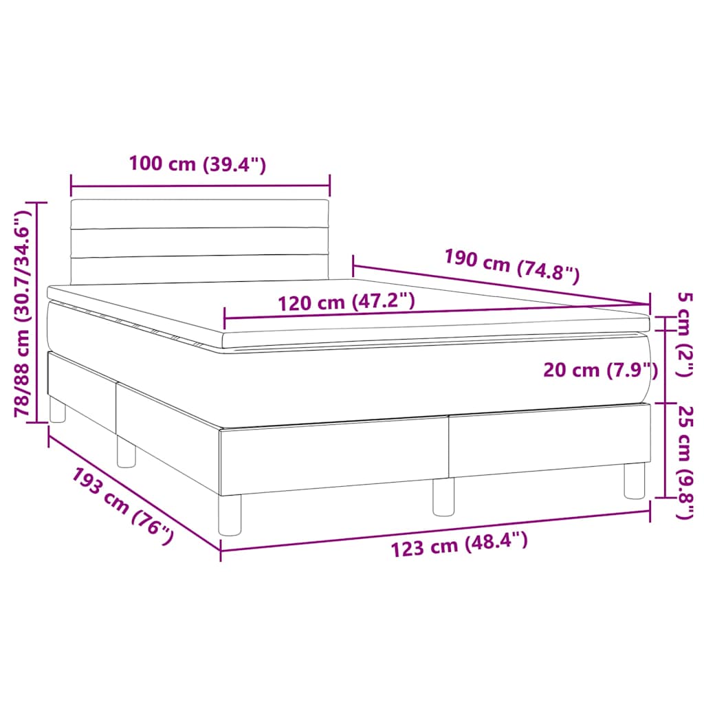 Boxspringbett mit Matratze & LED Taupe 120x190 cm Stoff