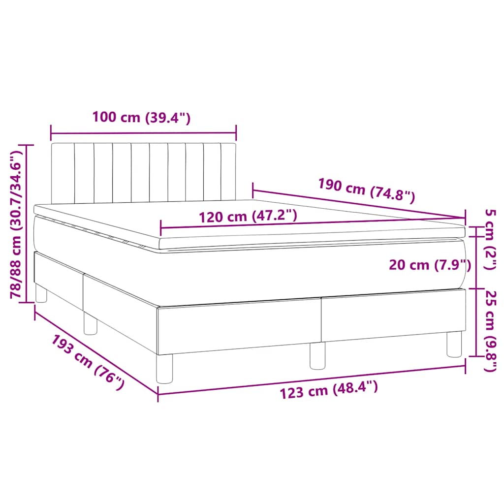 Boxspringbett mit Matratze & LED Dunkelgrau 120x190 cm Stoff