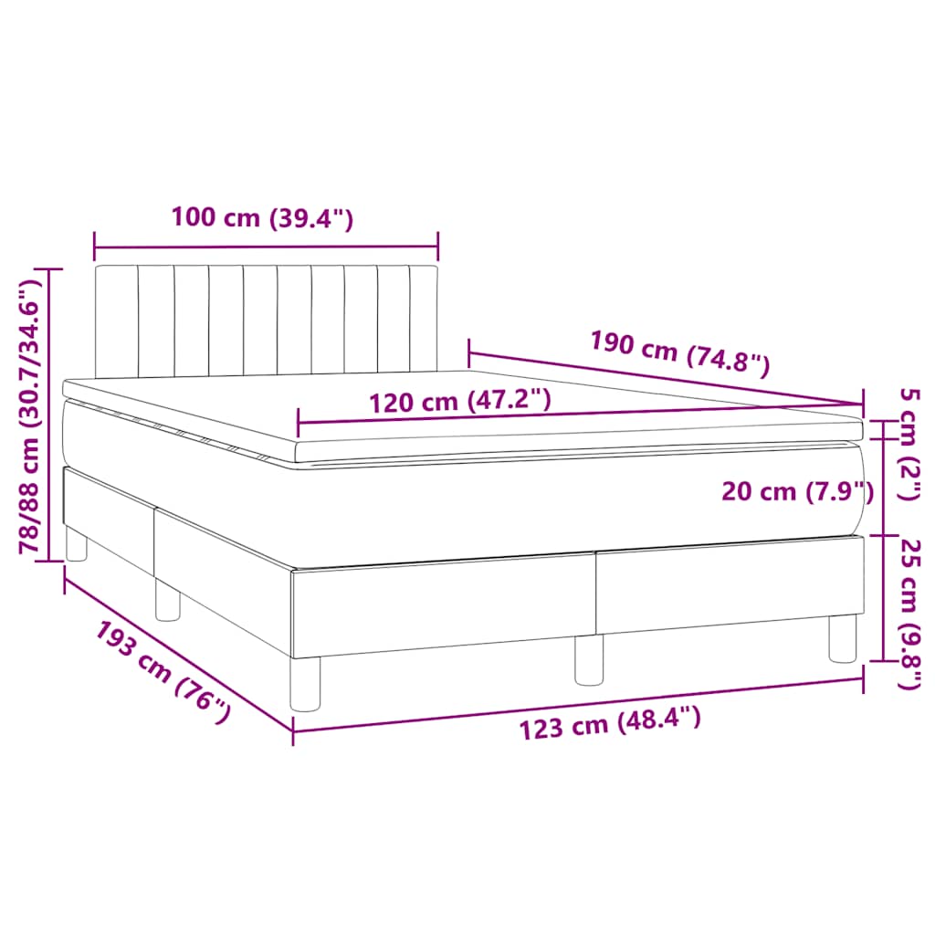 Boxspringbett mit Matratze & LED Schwarz 120x190 cm Stoff