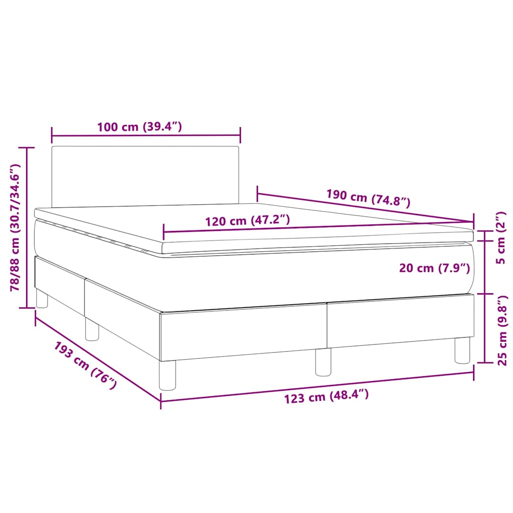 Boxspringbett mit Matratze & LED Hellgrau 120x190 cm Samt