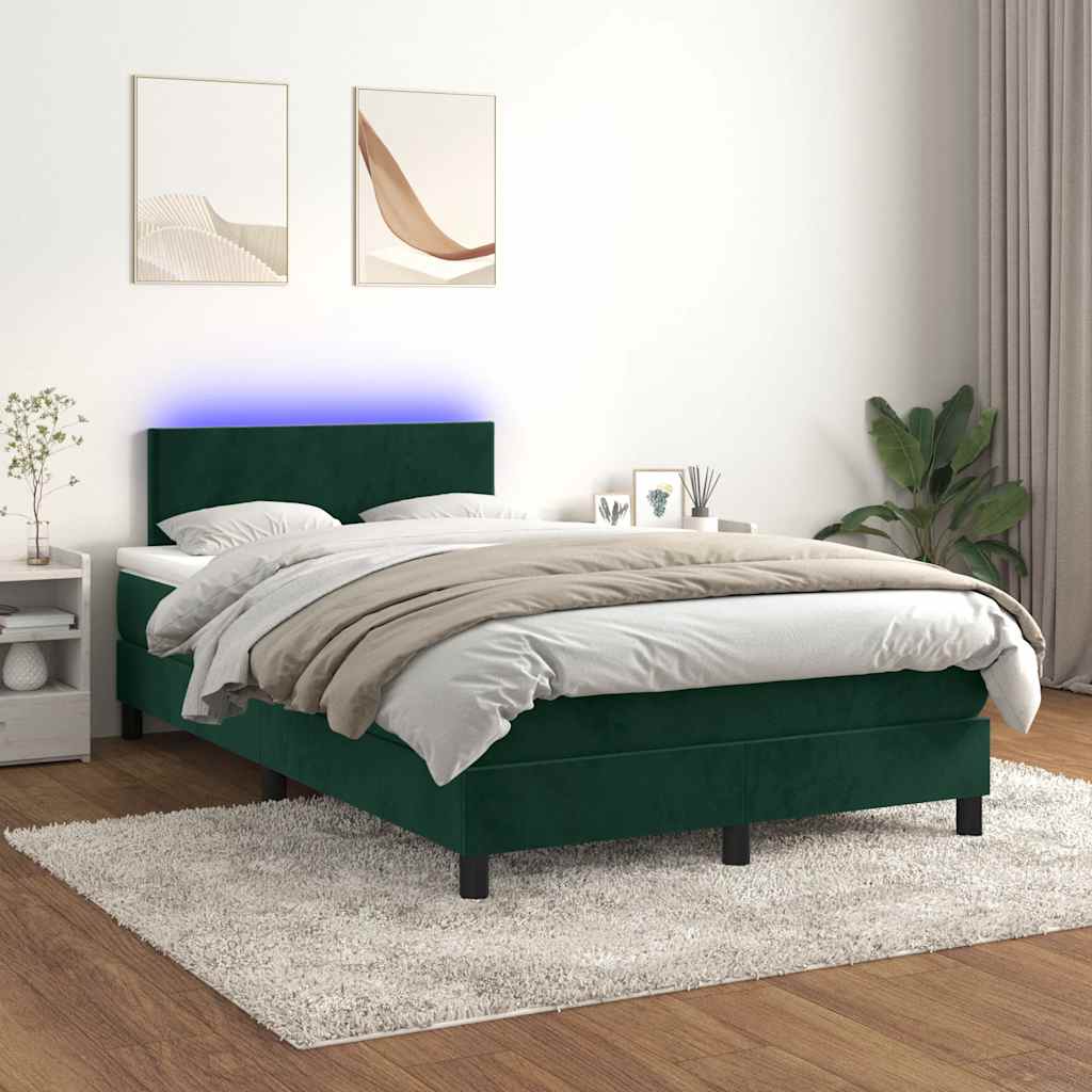 Boxspringbett mit Matratze & LED Dunkelgrün 120x190 cm Samt