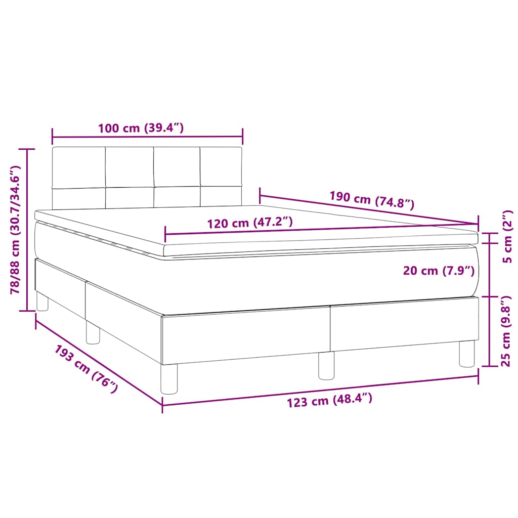 Boxspringbett mit Matratze & LED Schwarz 120x190 cm Samt