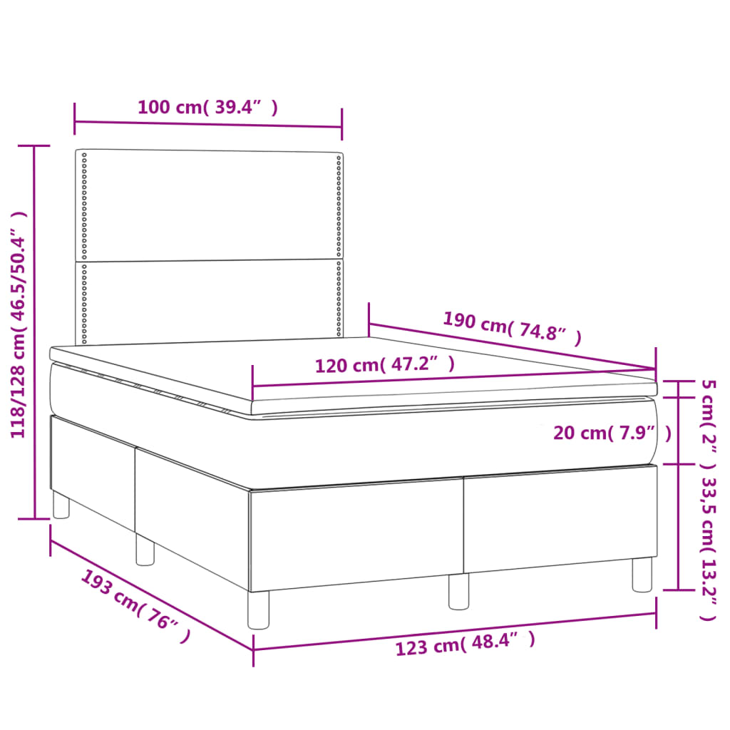 Boxspringbett mit Matratze & LED Dunkelbraun 120x190 cm Stoff