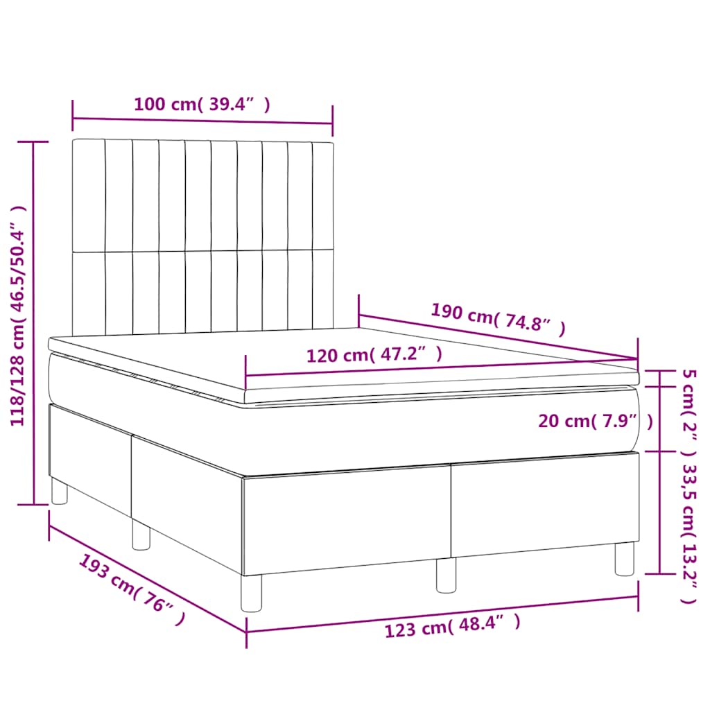 Boxspringbett mit Matratze & LED Blau 120x190 cm Stoff
