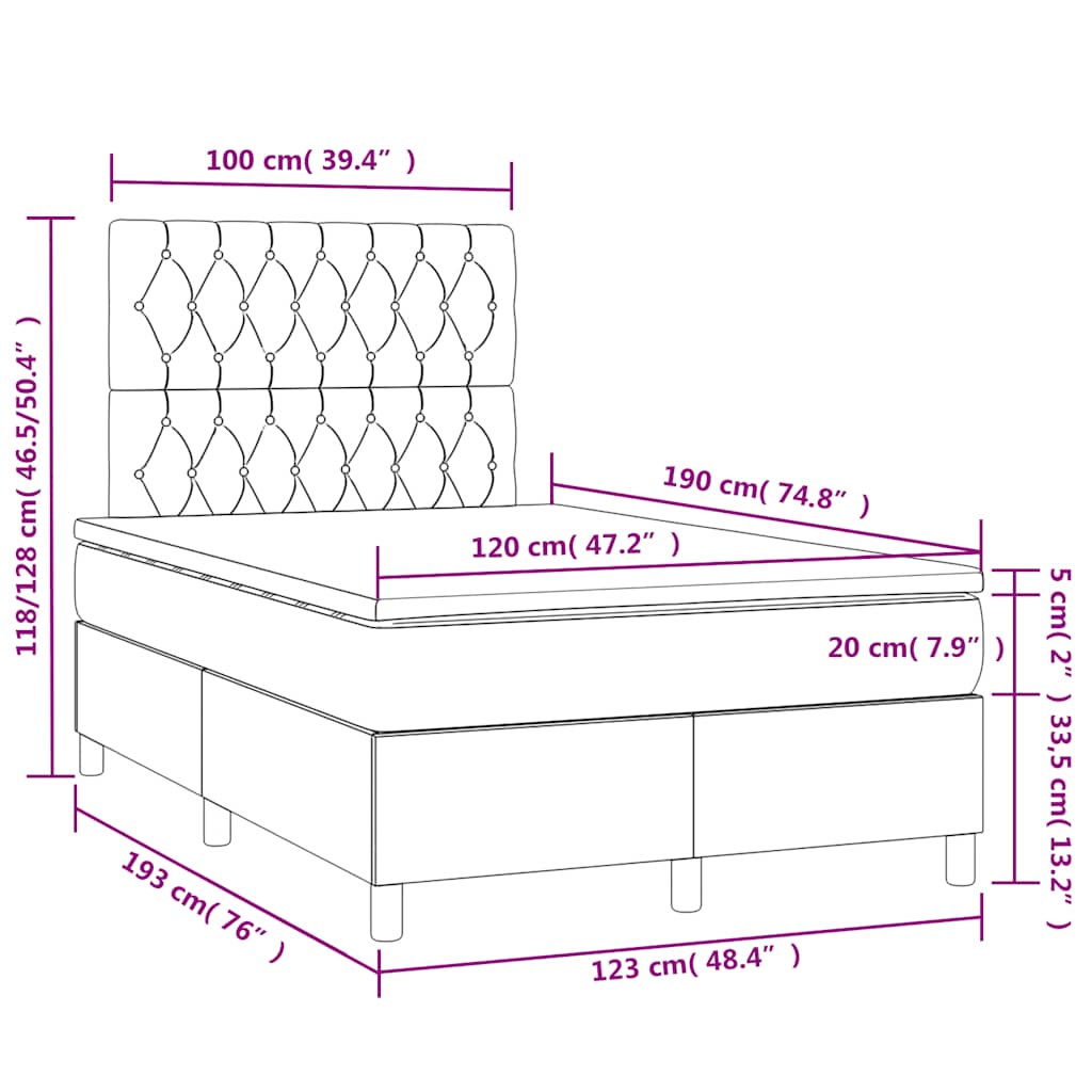 Boxspringbett mit Matratze & LED Hellgrau 120x190 cm Stoff