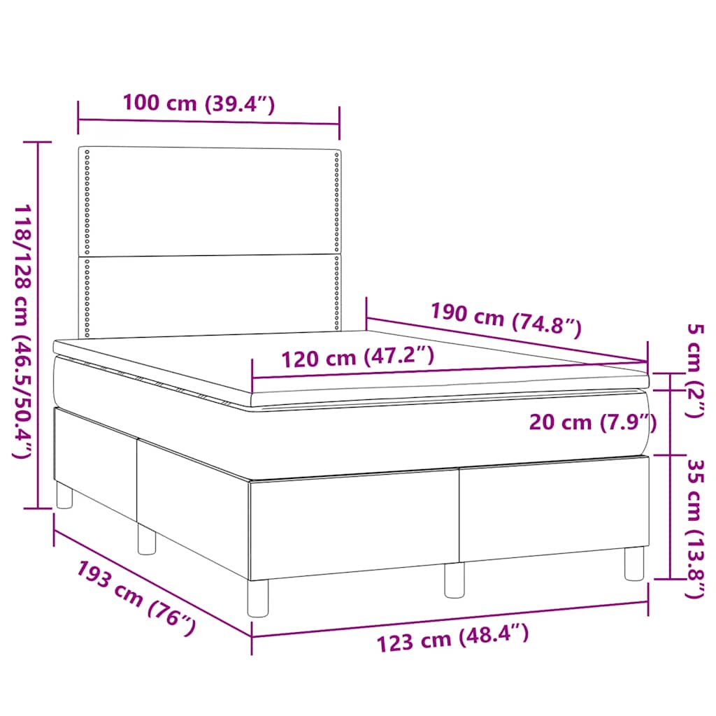 Boxspringbett mit Matratze & LED Taupe 120x190 cm Stoff