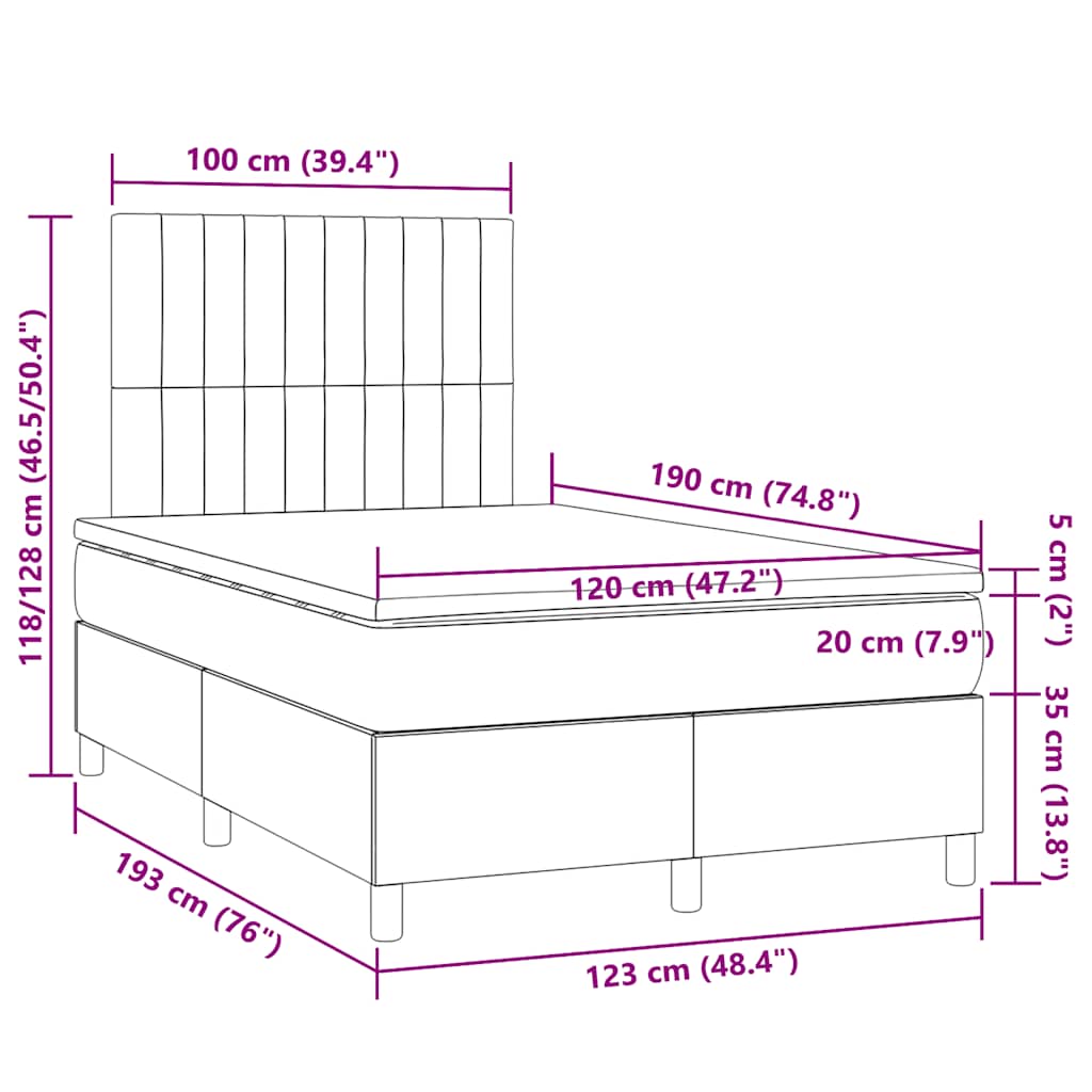 Boxspringbett mit Matratze & LED Dunkelbraun 120x190 cm Stoff