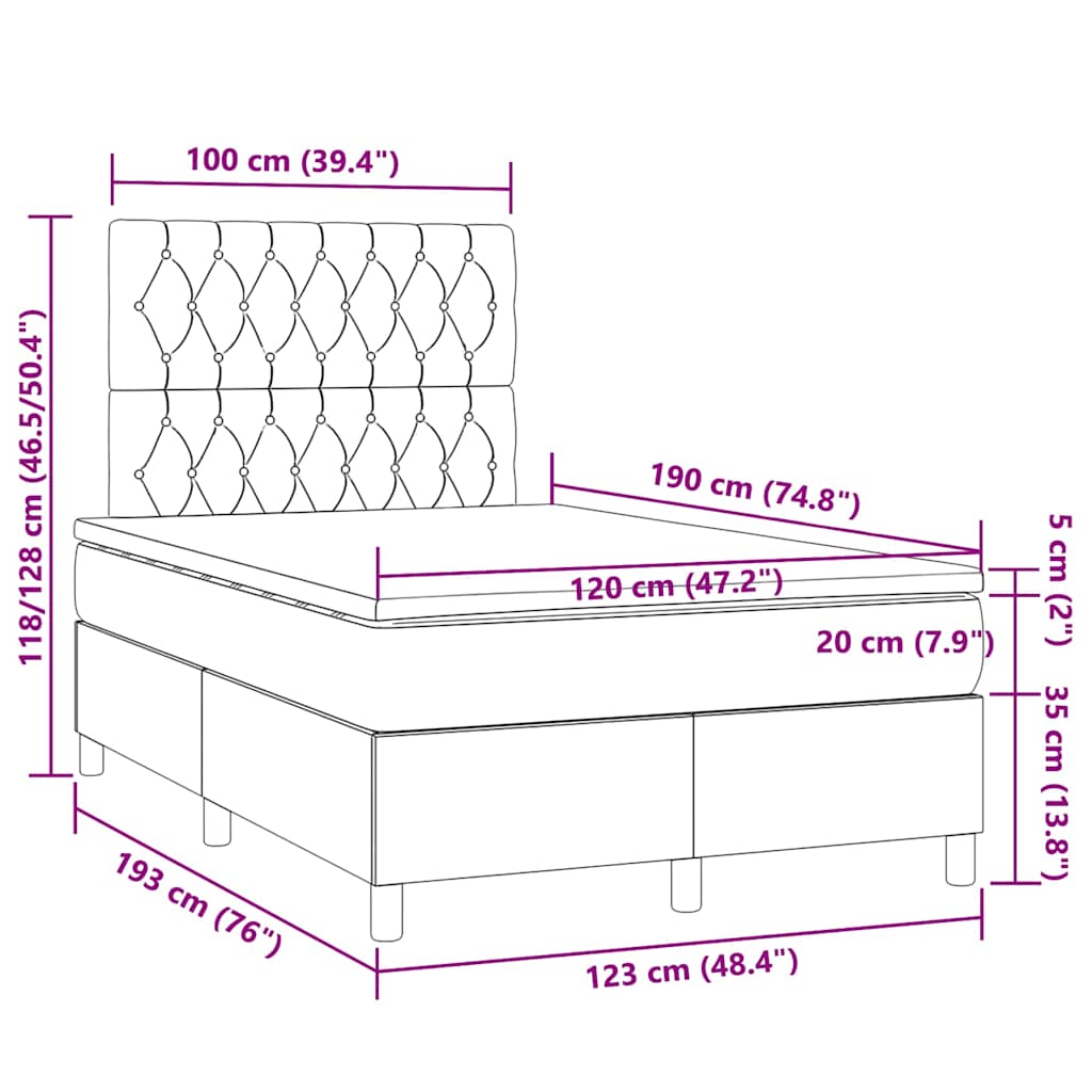 Boxspringbett mit Matratze & LED Schwarz 120x190 cm Stoff