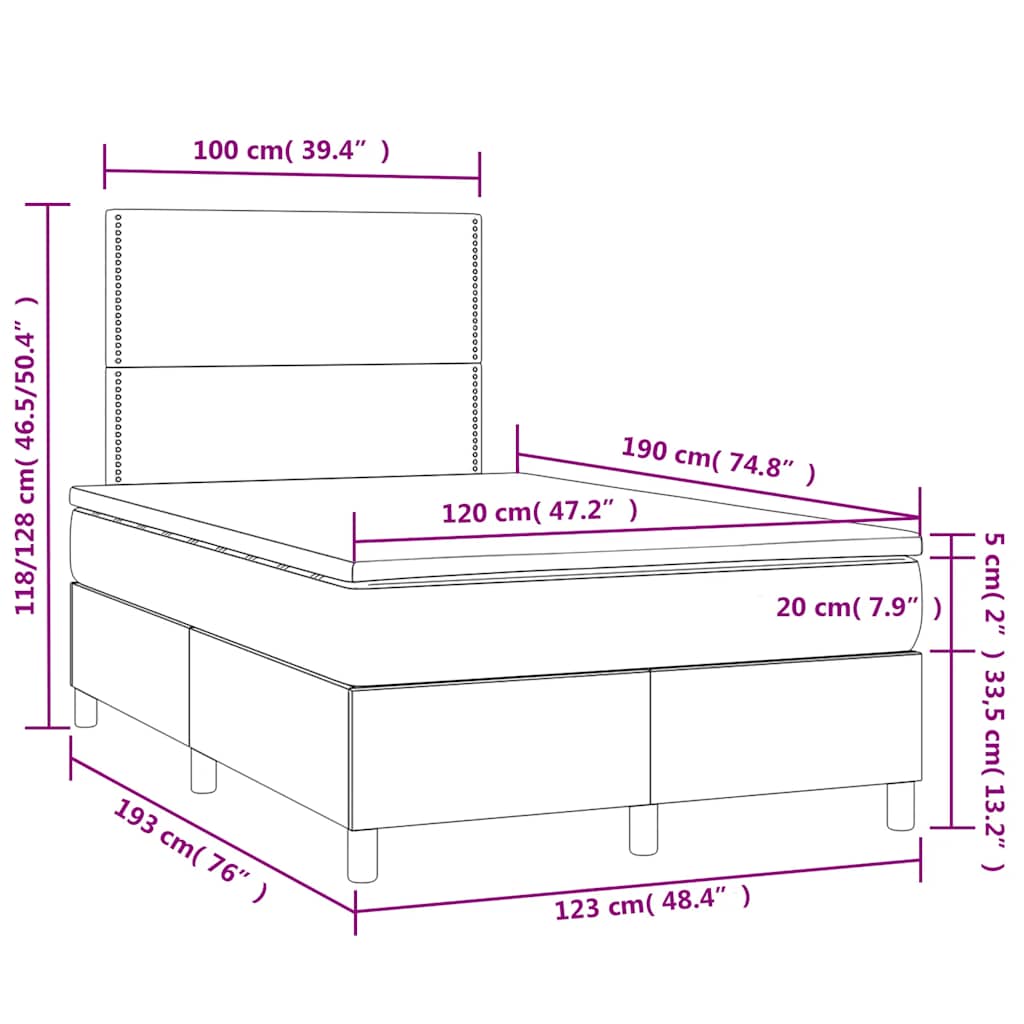 Boxspringbett mit Matratze & LED Schwarz 120x190 cm Samt