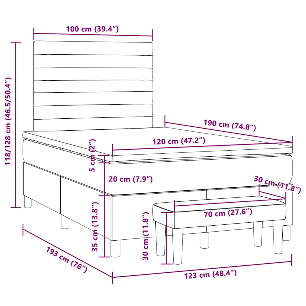 Boxspringbett mit Matratze Dunkelbraun 120x190 cm Stoff