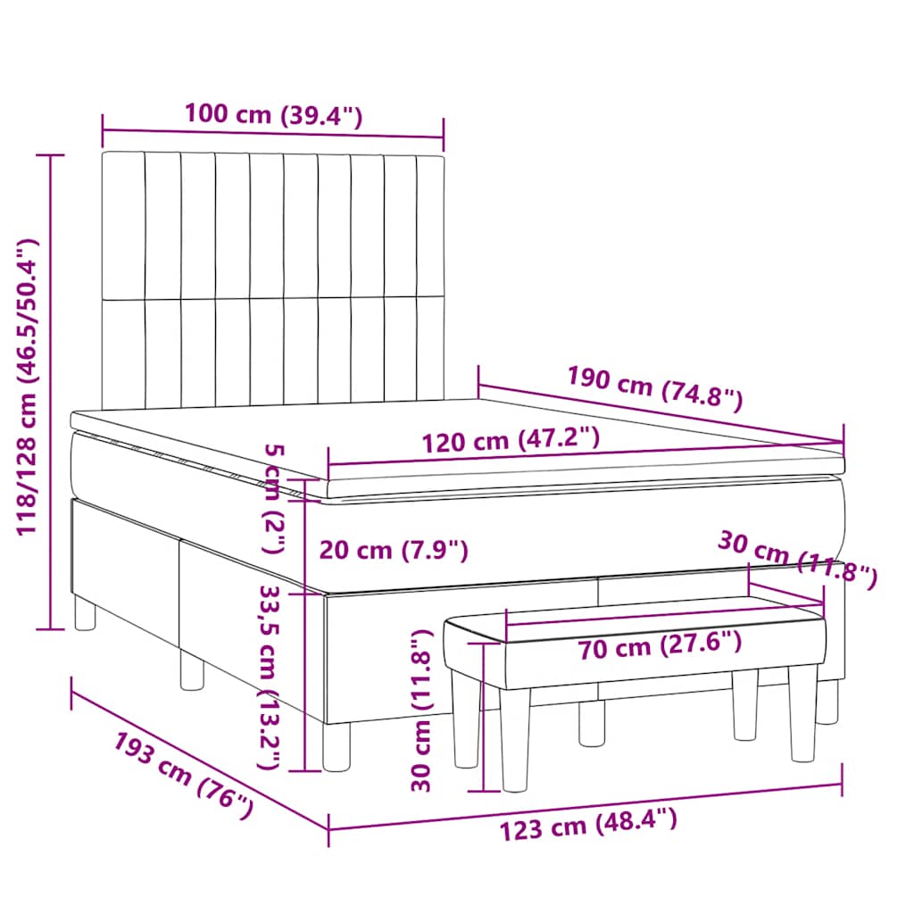 Boxspringbett mit Matratze Schwarz 120x190 cm Stoff