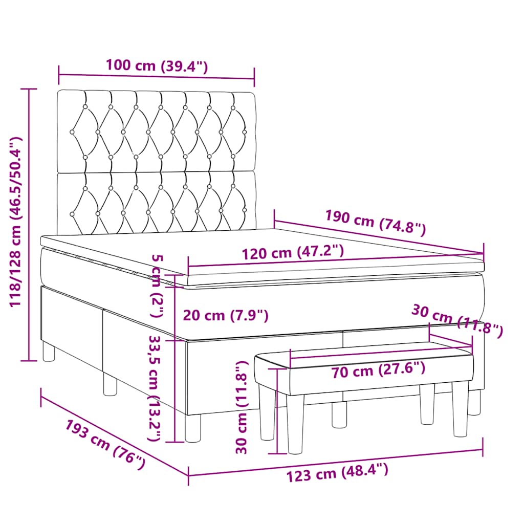Boxspringbett mit Matratze Hellgrau 120x190 cm Stoff
