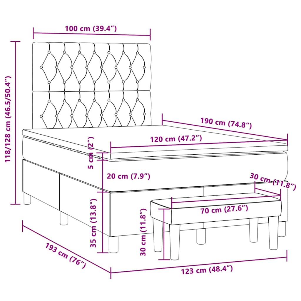 Boxspringbett mit Matratze Dunkelbraun 120x190 cm Stoff