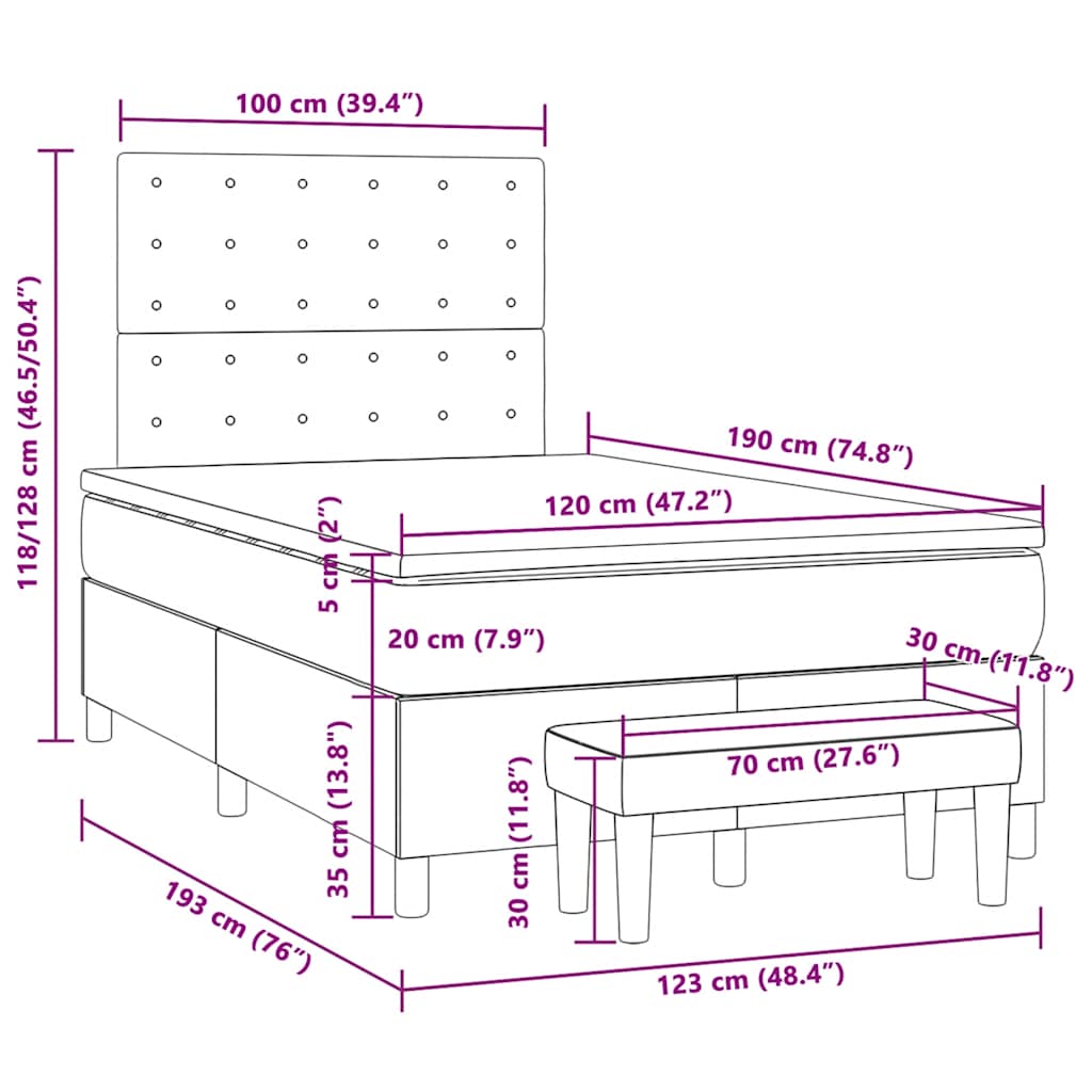 Boxspringbett mit Matratze Schwarz 120x190 cm Stoff
