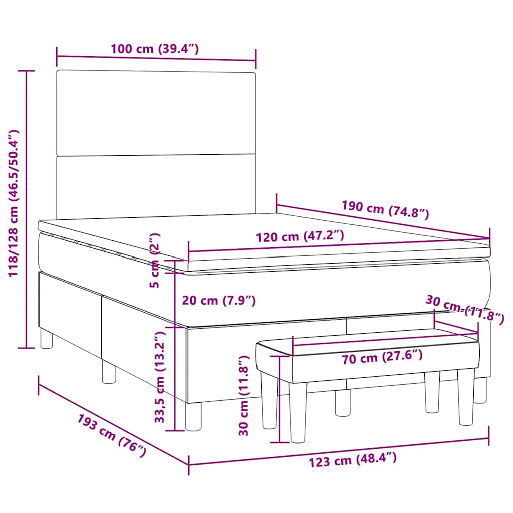 Boxspringbett mit Matratze Schwarz 120x190 cm Samt