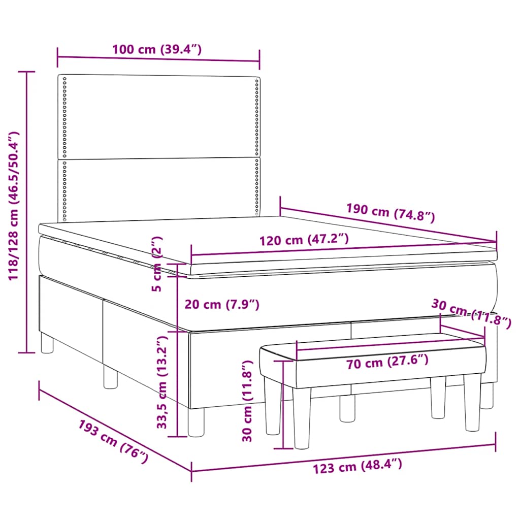 Boxspringbett mit Matratze Schwarz 120x190 cm Samt