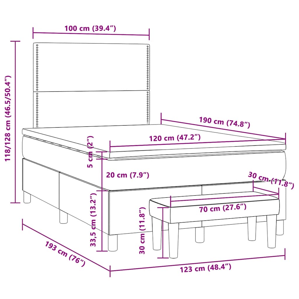 Boxspringbett mit Matratze Rosa 120x190 cm Samt