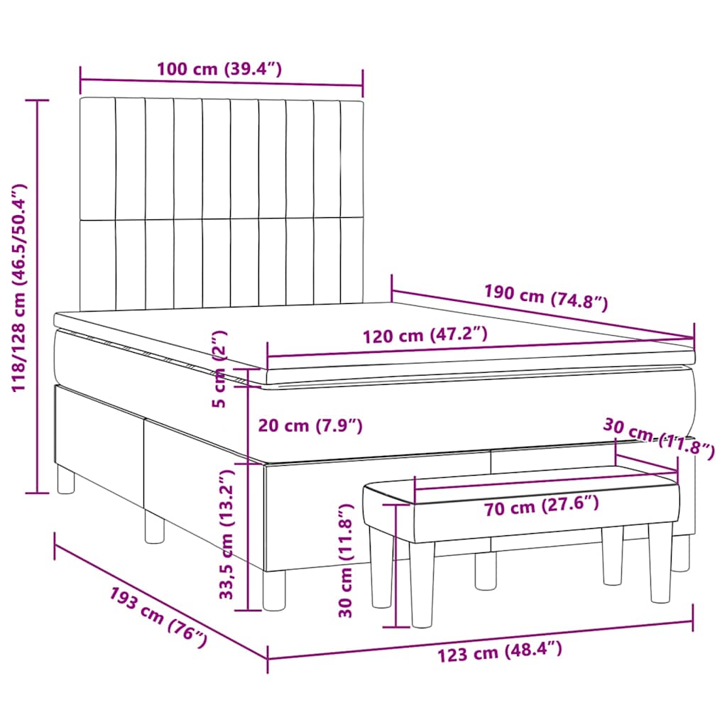 Boxspringbett mit Matratze Schwarz 120x190 cm Samt