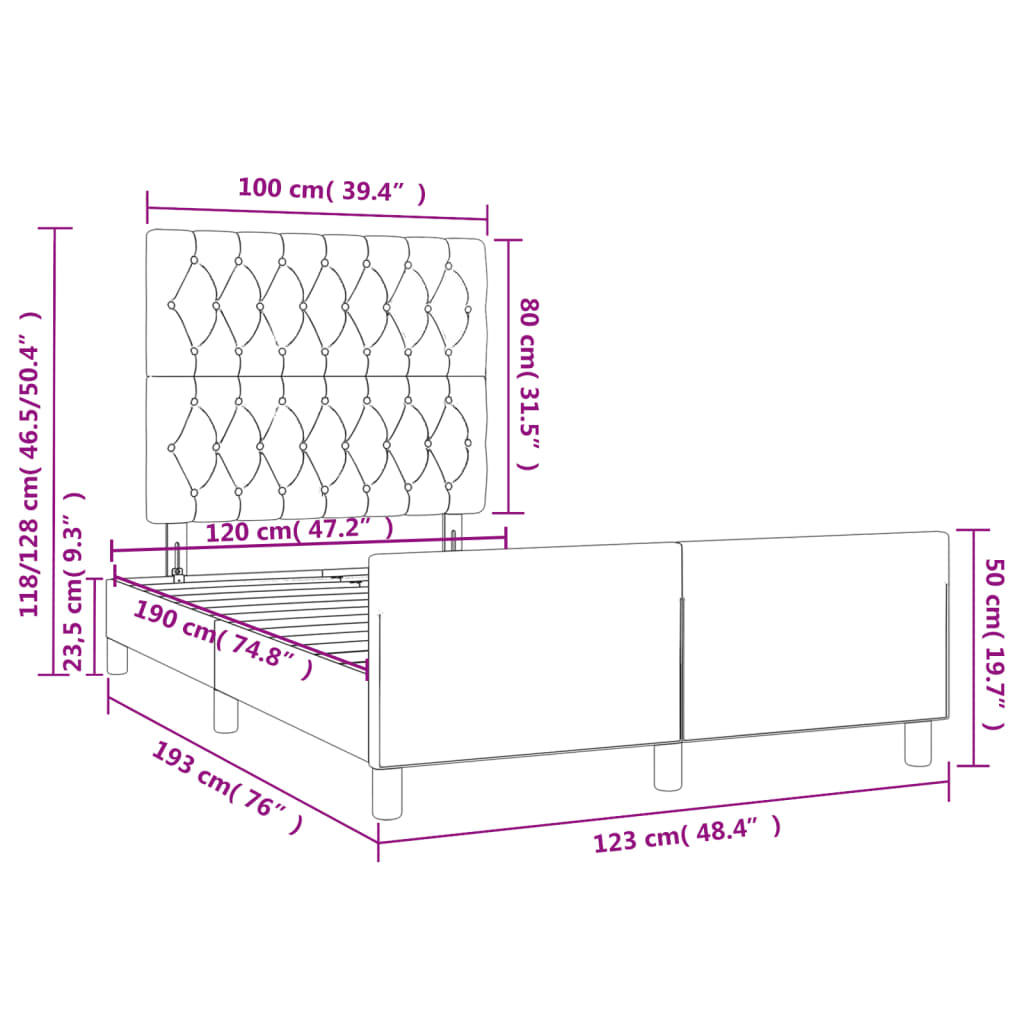 Bettgestell ohne Matratze Dunkelbraun 120x190 cm Stoff