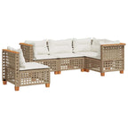 5-tlg. Garten-Sofagarnitur mit Kissen Beige Poly Rattan