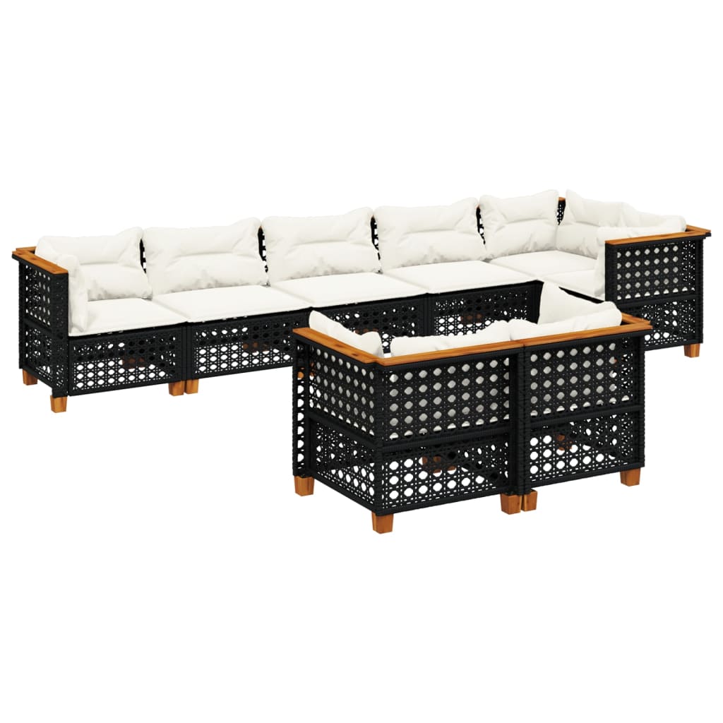 8-tlg. Garten-Sofagarnitur mit Kissen Schwarz Poly Rattan