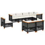 8-tlg. Garten-Sofagarnitur mit Kissen Schwarz Poly Rattan