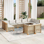 9-tlg. Garten-Sofagarnitur mit Kissen Beige Poly Rattan