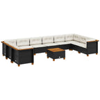 11-tlg. Garten-Sofagarnitur mit Kissen Schwarz Poly Rattan
