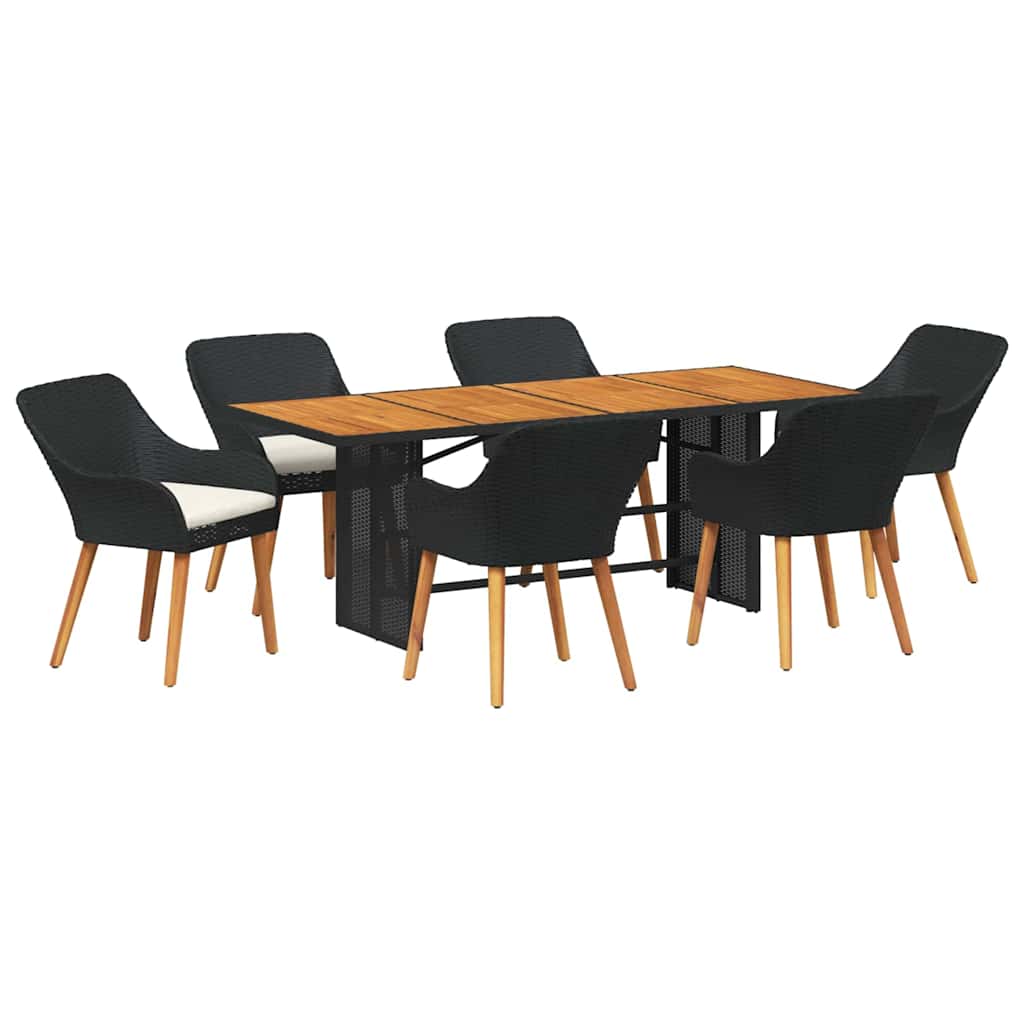 Garten Essgruppe mit Kissen 7 pcs Schwarz Poly-Rattan